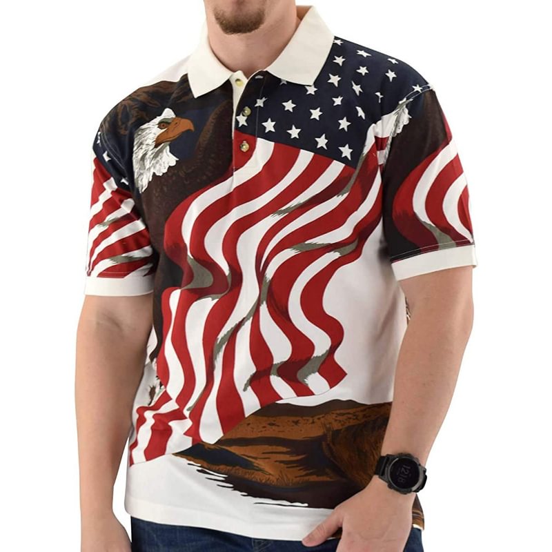 Men's Casual Polo Collar Printed Short Sleeve T-shirt