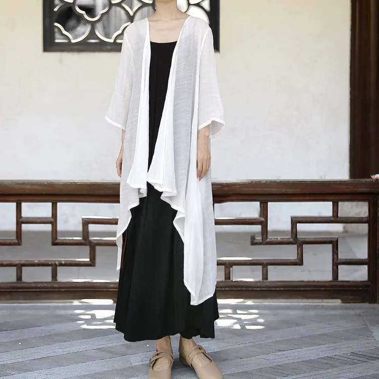Simple Buttonless Long Sleeve Outwear - yankia