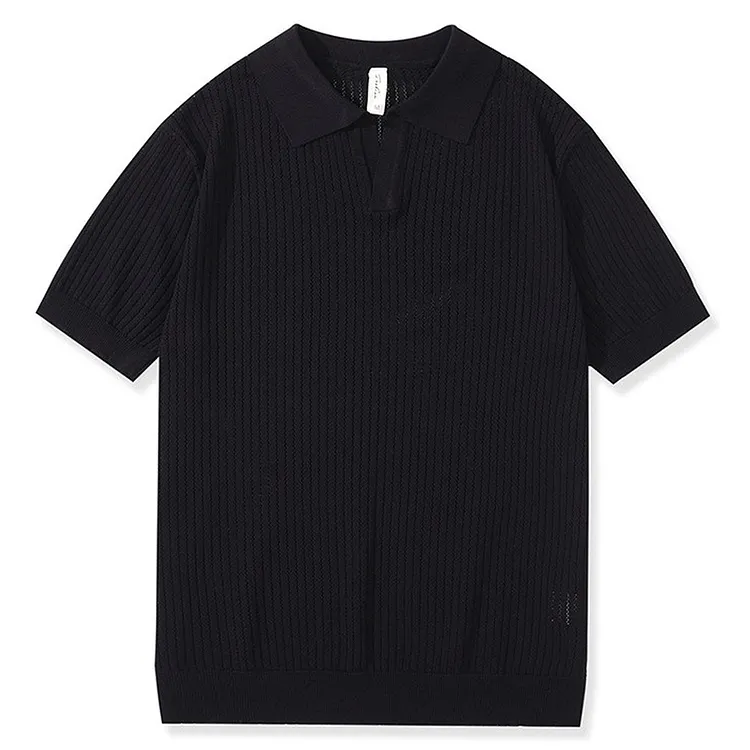 Short Sleeve Knit Polo Shirt with Ribbed Trim and Spread Collar Regular Fit