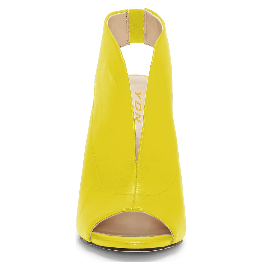 Vegan Leather Peep Toe Slingback Covered High Heel Sandals in Yellow