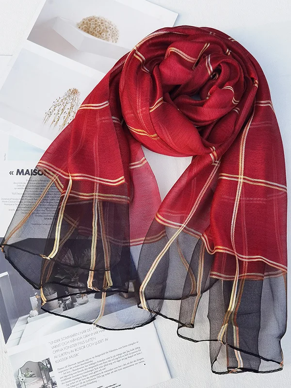 Mulberry Silk & Wool Blend Sun-Protection Plaid Shawl&Scarf