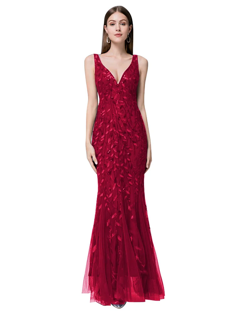 burgundy evening dress