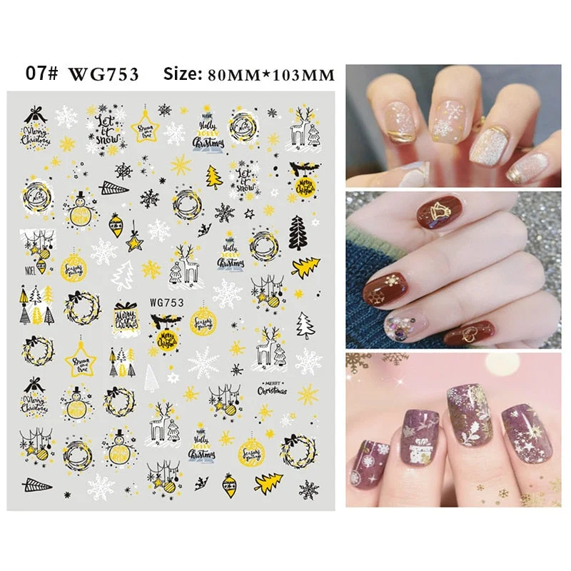 1Pc Christmas 3D Nail Stickers Snowflake Snow Man Elk Transfer Slider Nail Art Decotaion For Winter Sliders Foils Manicures