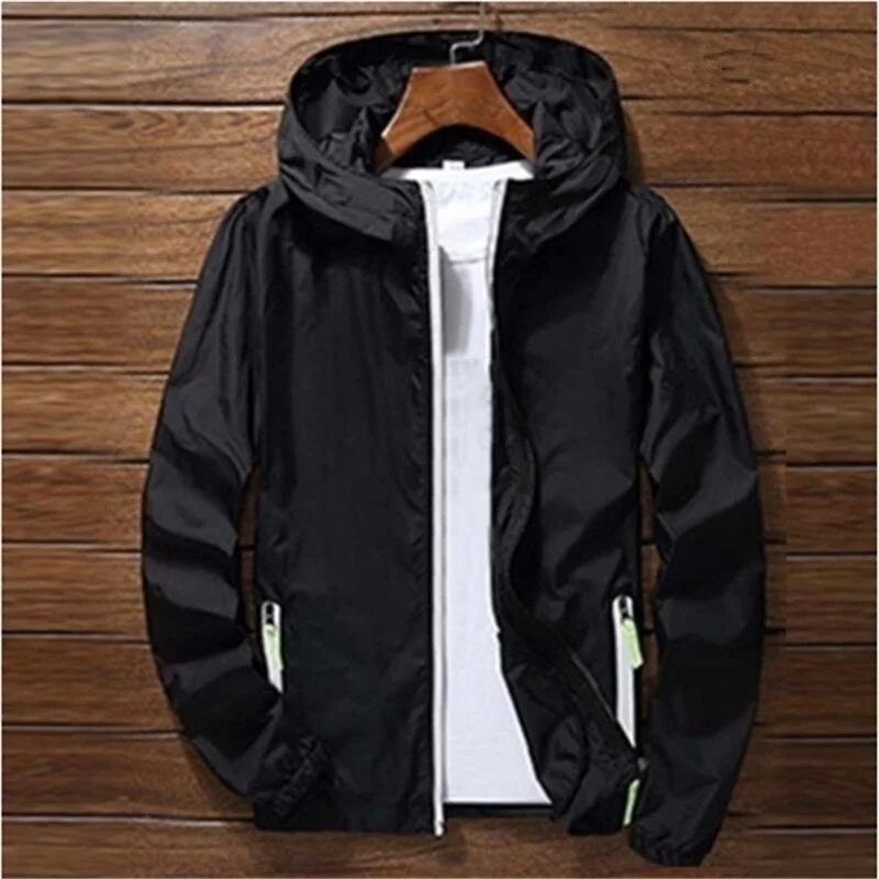 Unisex Zipper Hooded Cardigan Anti-UV Long Sleeve Loose Pocket Jacket Waterproof Windbreaker Casual Pure Color Jacket Autumn