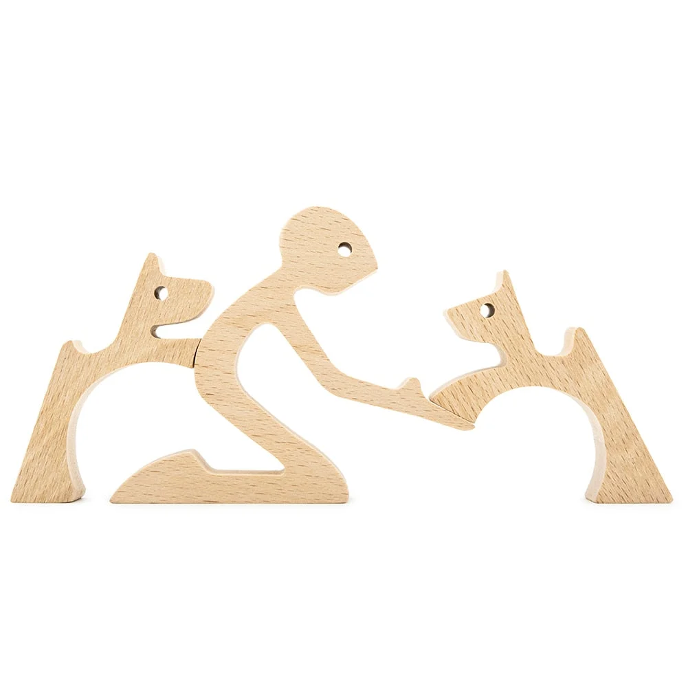 Puppy Family Wood Dog Carving Ornaments Decoration Home Decor Figurine Desktop Table Ornament Sculptures For Dog Pet Lover Gifts