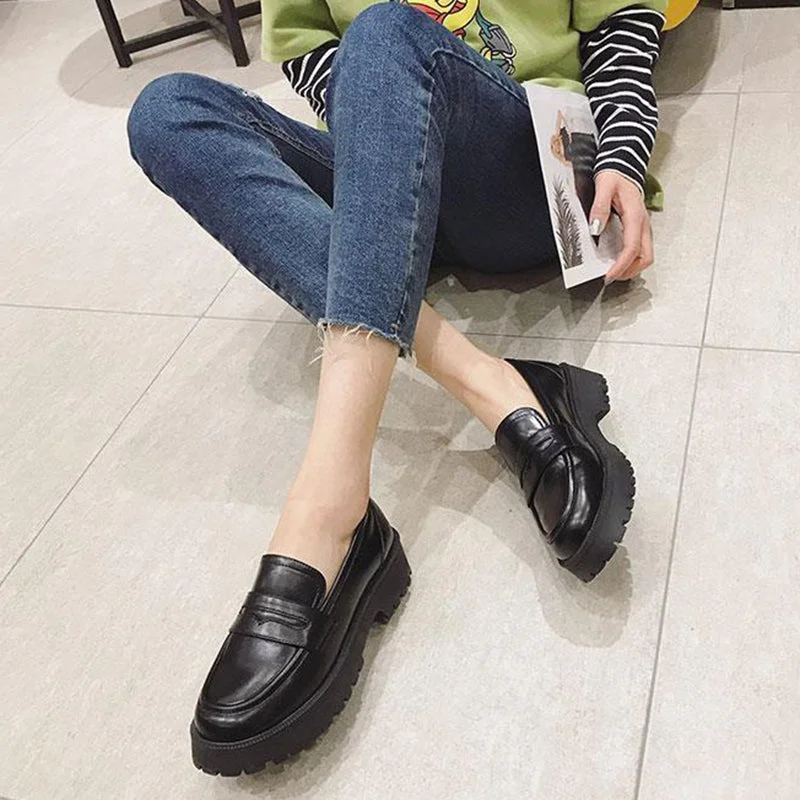 Round Toe Street Style Chunky Heel Platform Women Loafers Shoes Black Punk Y2K Designer High Heel Women Pumps