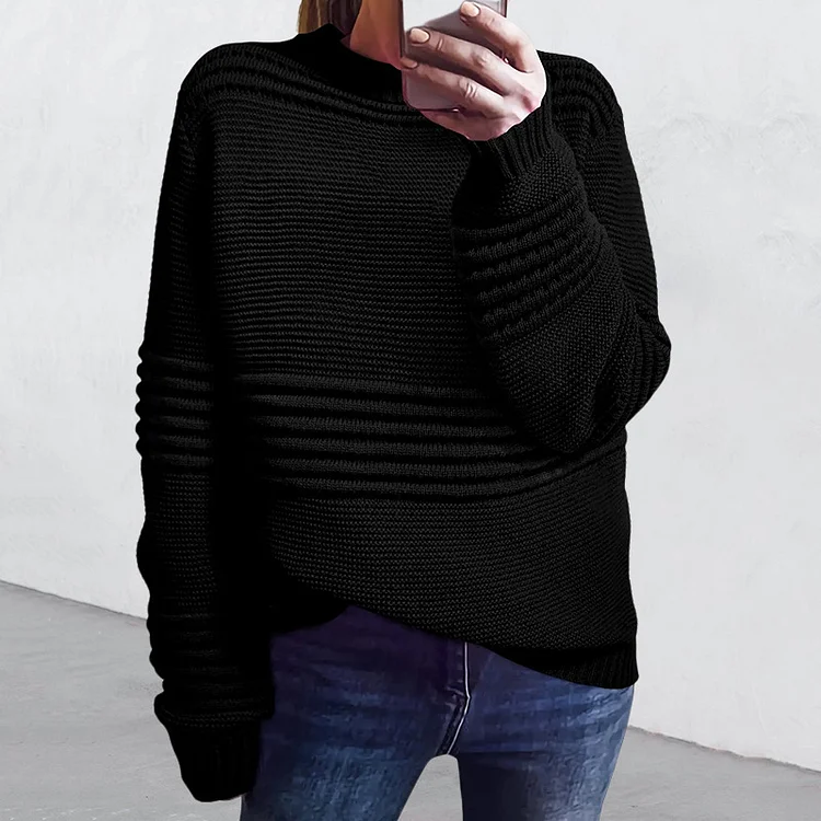 Comstylish Retro Solid Color Pit Stripe Hollow Knitted Sweater