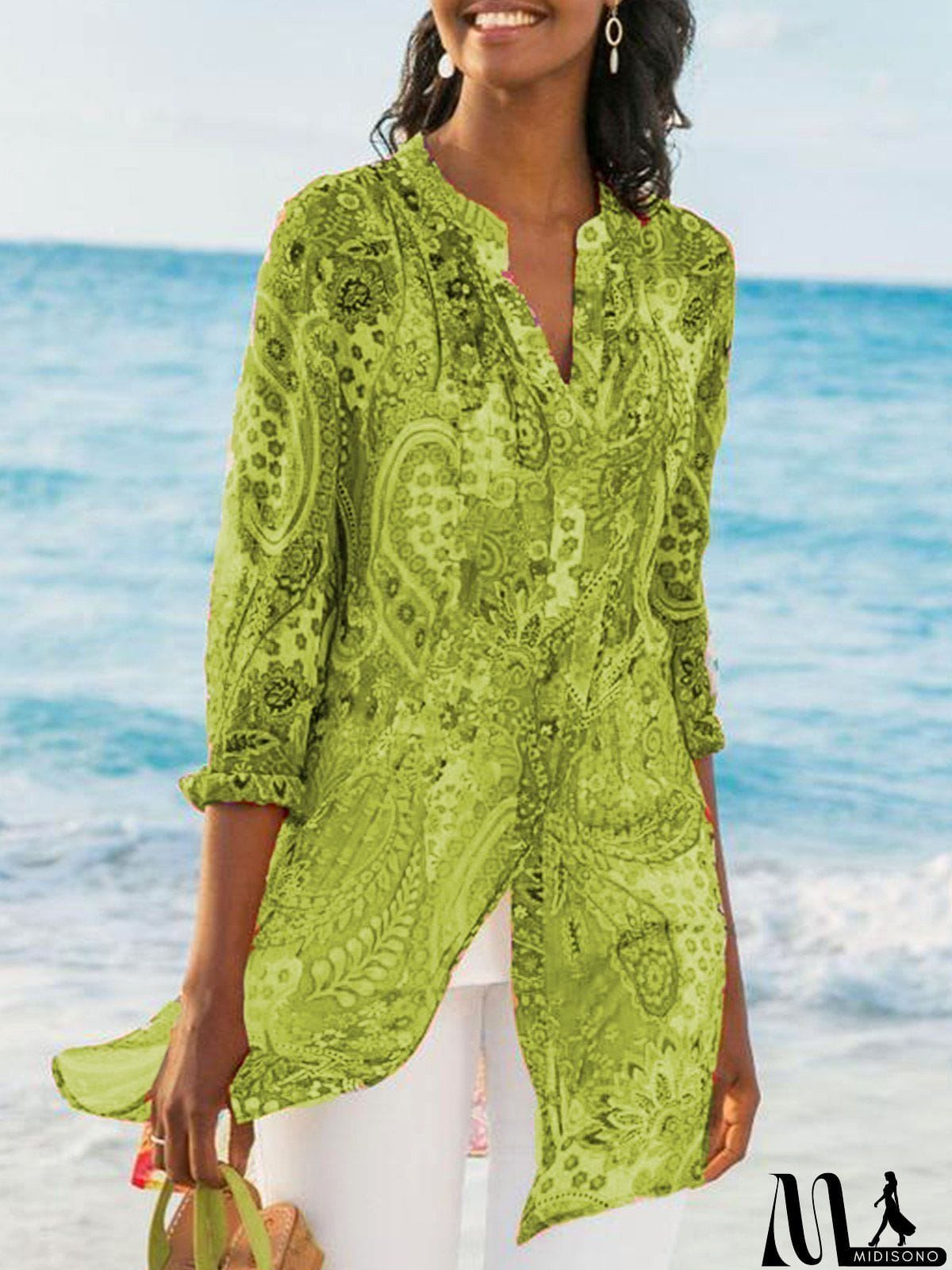 MidiSono - Women's Printed Casual Loose Plus Size Chiffon Shirts