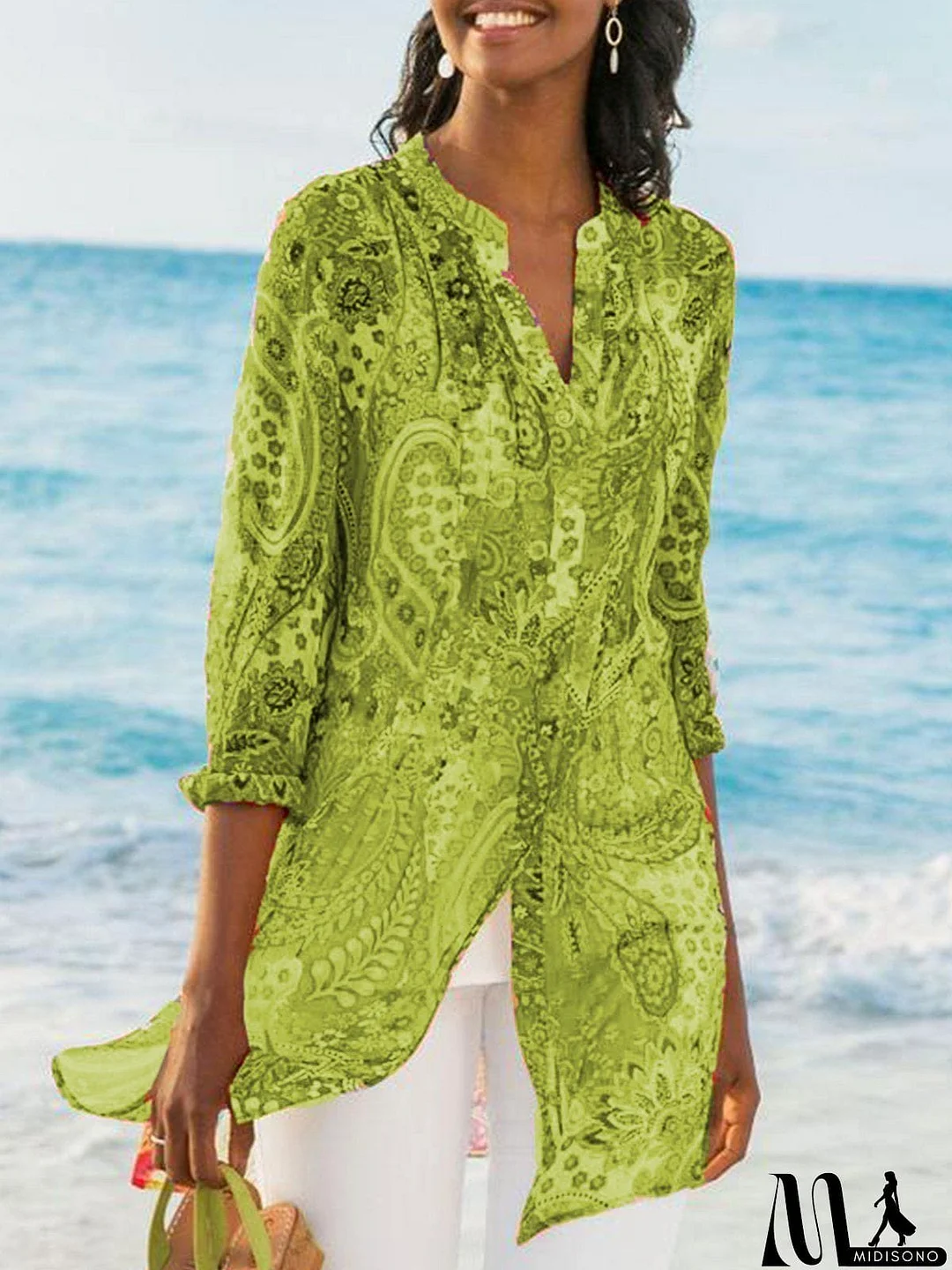 MidiSono - Women's Printed Casual Loose Plus Size Chiffon Shirts