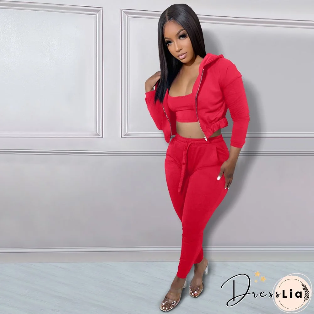 Hoodie Jackets with Tank and Jogger Pants Sweatsuit