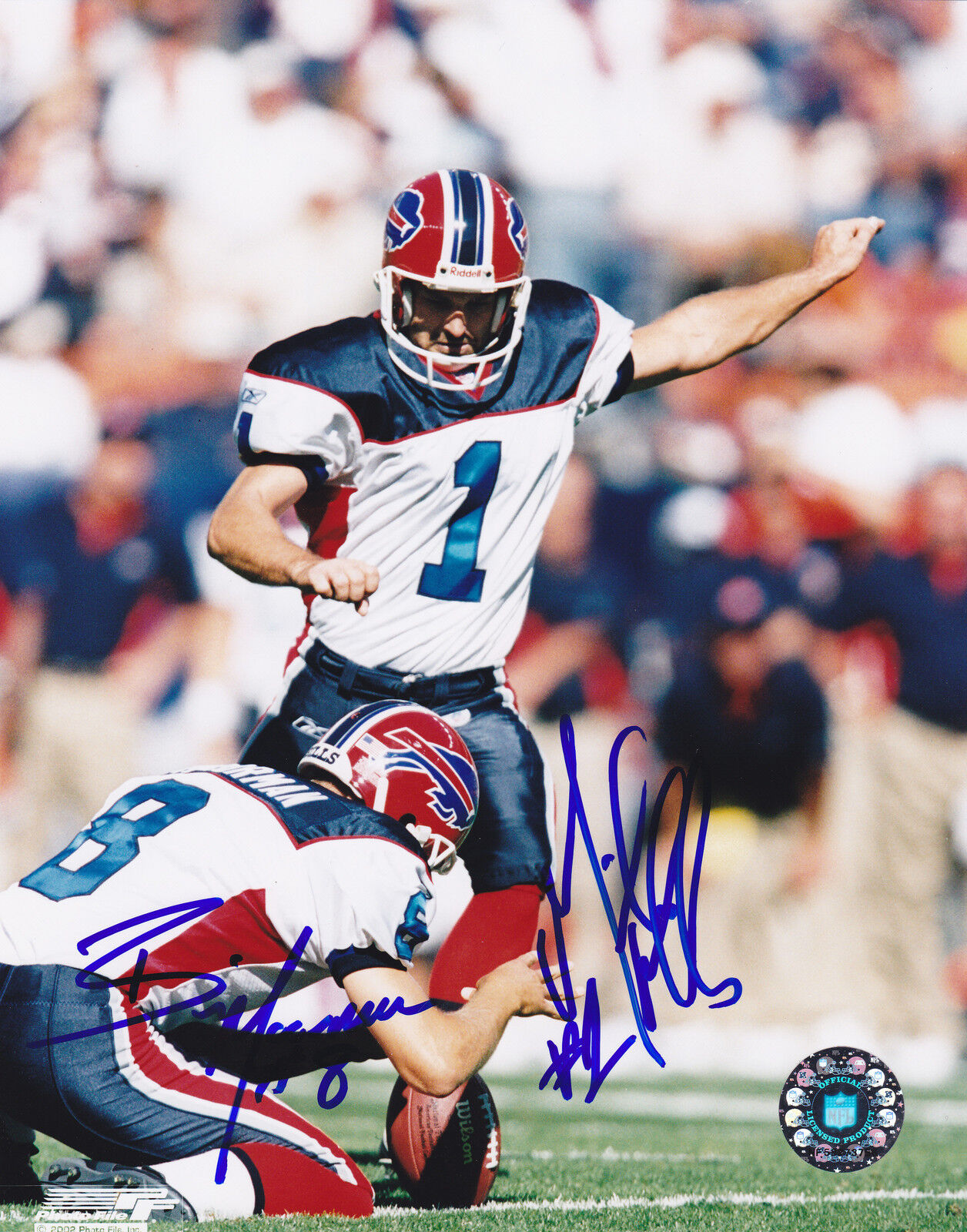 MIKE HOLLIS/BRIAN MOORMAN BUFFALO BILLS ACTION SIGNED 8x10