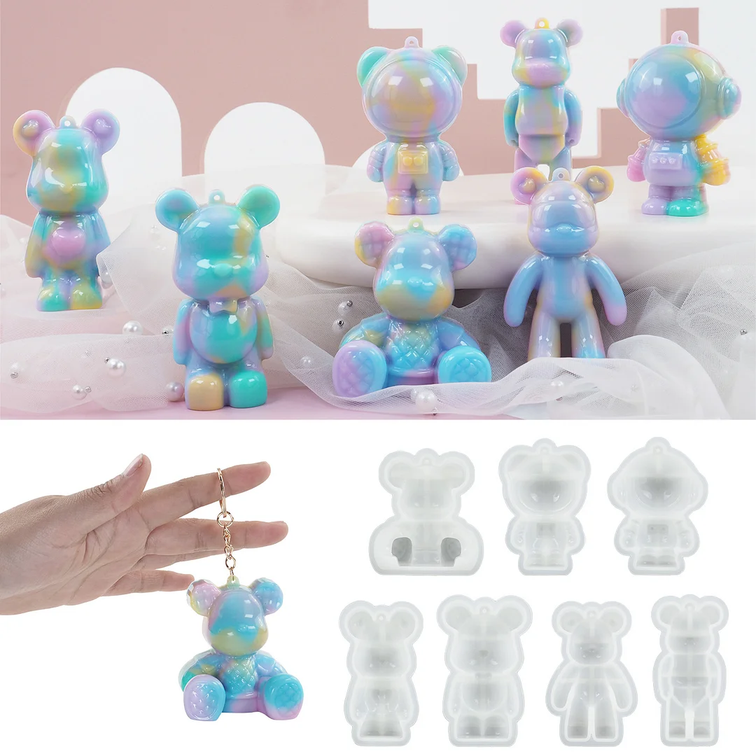 Little Bear Spaceman Keychain With Hole Pendant Silicone Mold