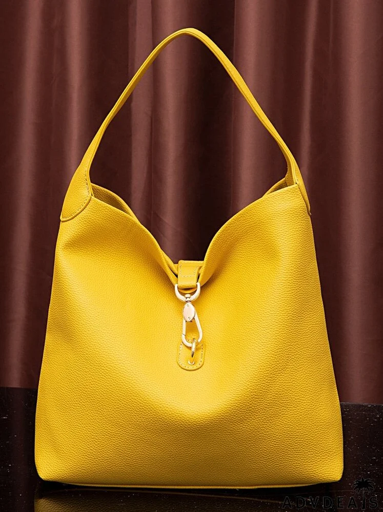 Litchi Embossed Metal Lock Bucket Bag