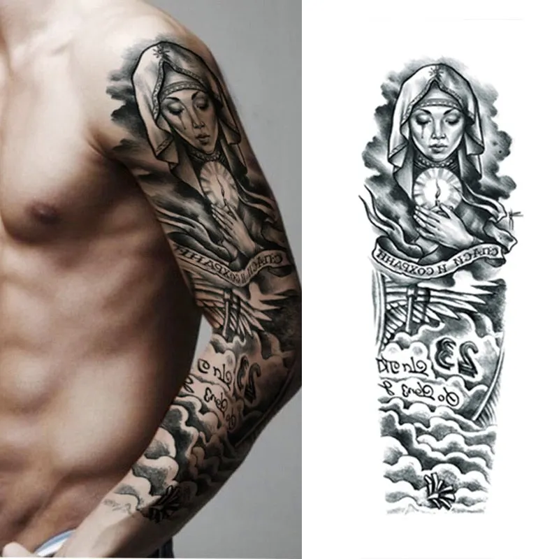 Full Flower Arm Temporary Tattoo Sticker Rose Clock Body Art Water Transfer Fake Tatoo Sleeve For Men Women