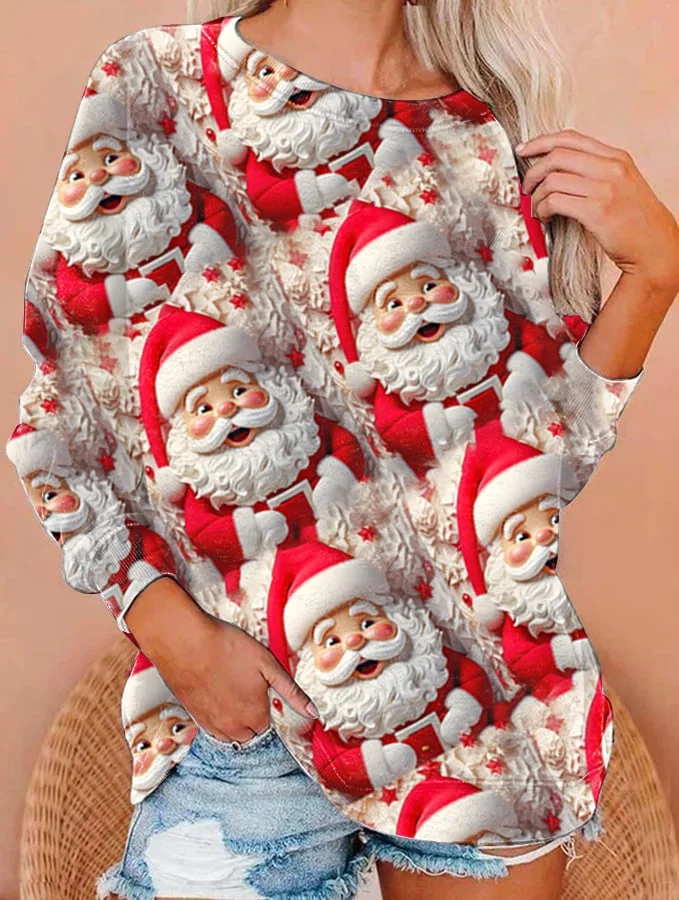 Women's 3D Santa Claus Pattern Print Sweatshirt-mysite