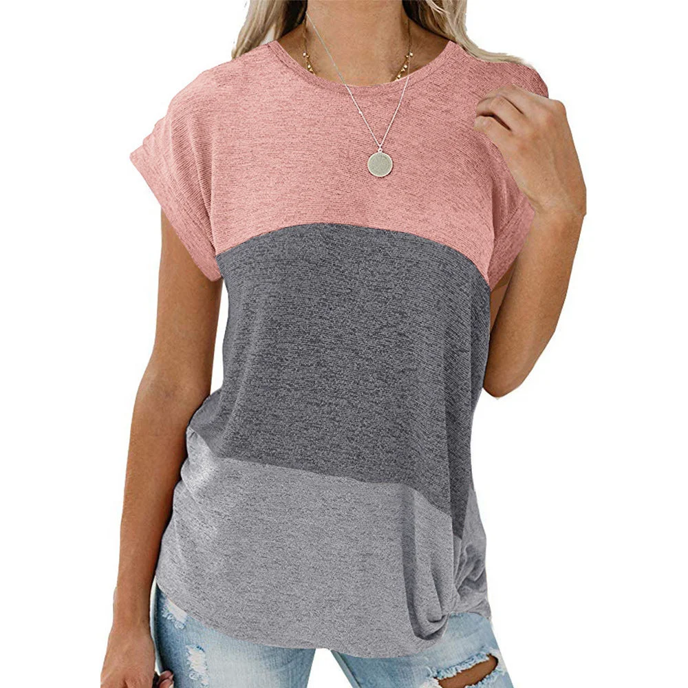 Smiledeer Summer New Ladies Kink Dolman Sleeve Round Neck Color Matching T-Shirt