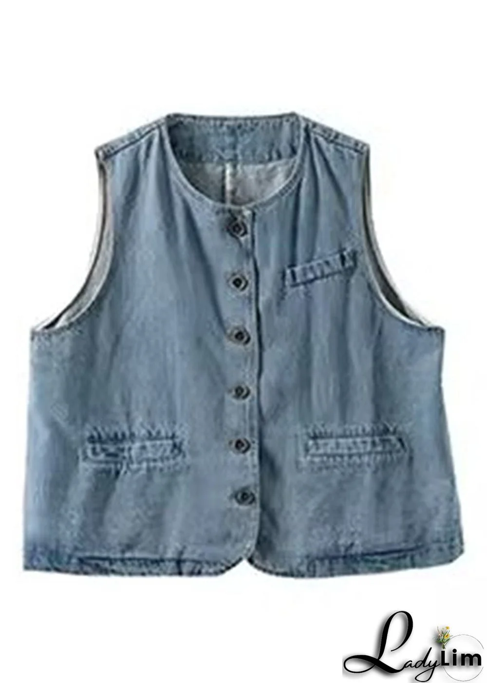Light Blue Patchwork Denim Waistcoat Fall