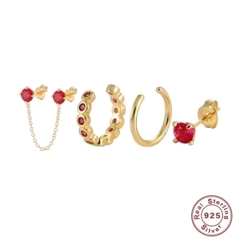 1 Set 925 Sterling Silver Gem Geometric Earrings Ear Studs