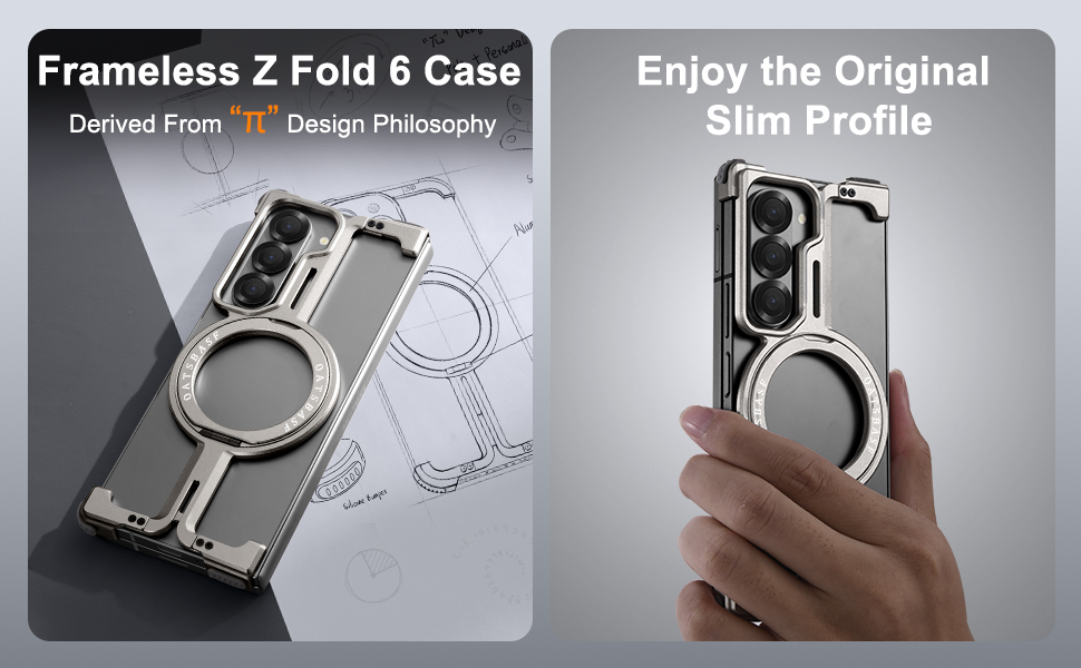 OGRANEE for Samsung Galaxy Z Fold 6 Metal Frameless Case with Kickstand