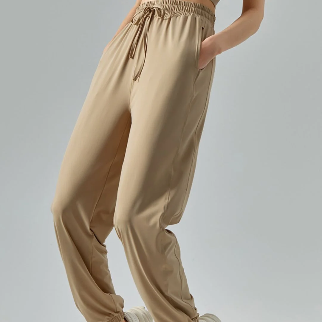 Solid loose lace-up jogging pants
