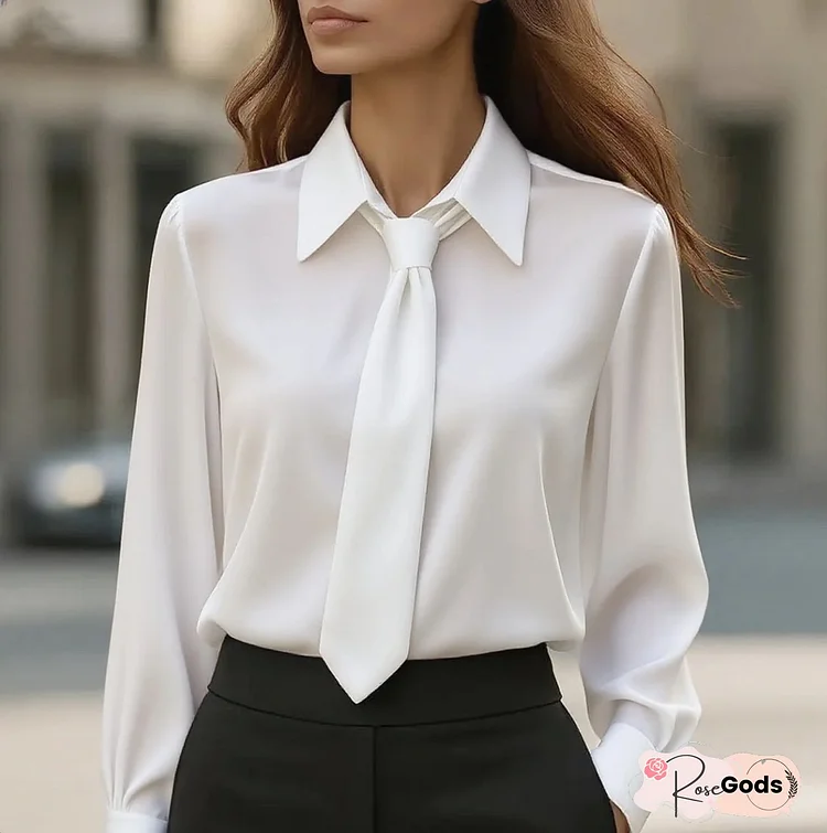 Elegant Shirt Collar Long Sleeve No Elasticity Blouse
