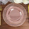 10 Pack | 7.5" Blush / Rose Gold Plastic Dessert or Appetizer Plates With Gold Rim and Hammered Design