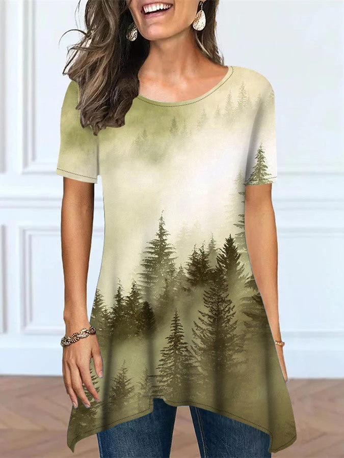 Women's Short Sleeve Round Neck Print Gradient Casual Top