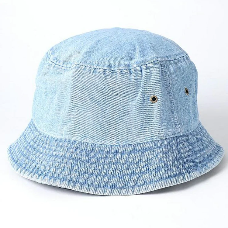 Outdoor Solid Color Washed Denim Bucket Hats For Women Men at Hiphopee