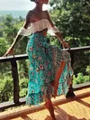 Floral-Print Off-The-Shoulder Top + Falbala Maxi Skirt Two Piece Suit