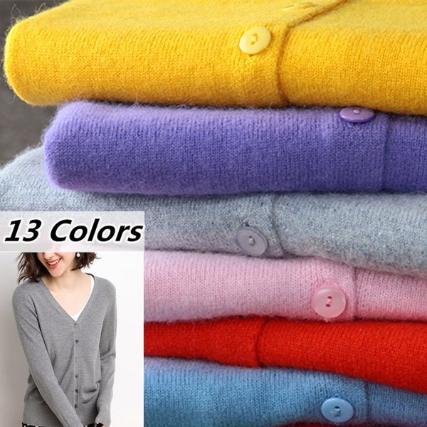 New Women's Sweater Fashion Wool Pure Cashmere Cardigan Ladies Long Sleeve Sweater Coat Round Neck V-neck Pullovers Outwear - Shop Trendy Women's Fashion | TeeYours