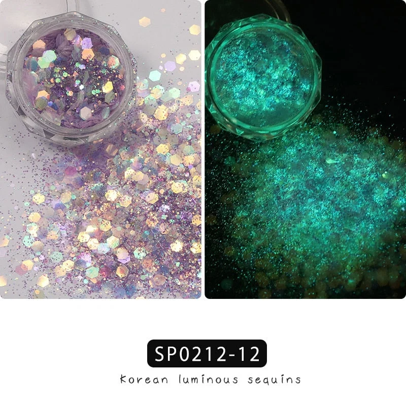 1 Box Luminous Nail Glitter Neon Hexagon Fluorescent Flake Glow in the Dark Sequin Nails Art Decorations Manicure Accessories-Nail Inspo