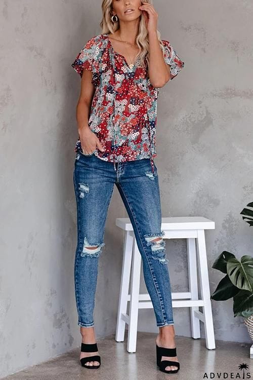 V Neck Loose Blouse