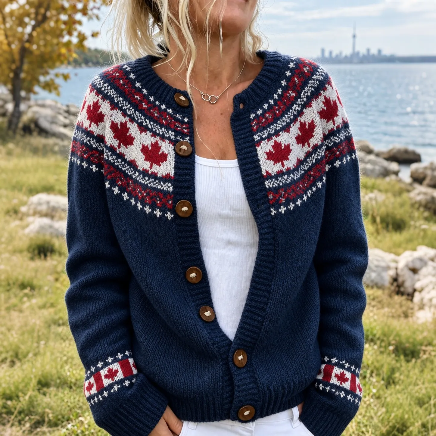 Comstylish Women's Vintage Canadian Icelandic-style Cardigan