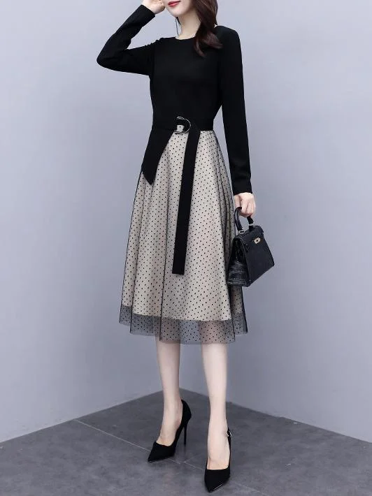 Cotton, Polyester Long Sleeve With Dresses(Plus Size)-Allyzone-Allyzone
