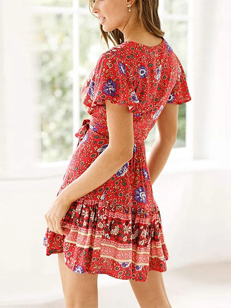 Women's Dresses Summer Wrap Bohemian Mini Dress （Limit discounts&5 styles）