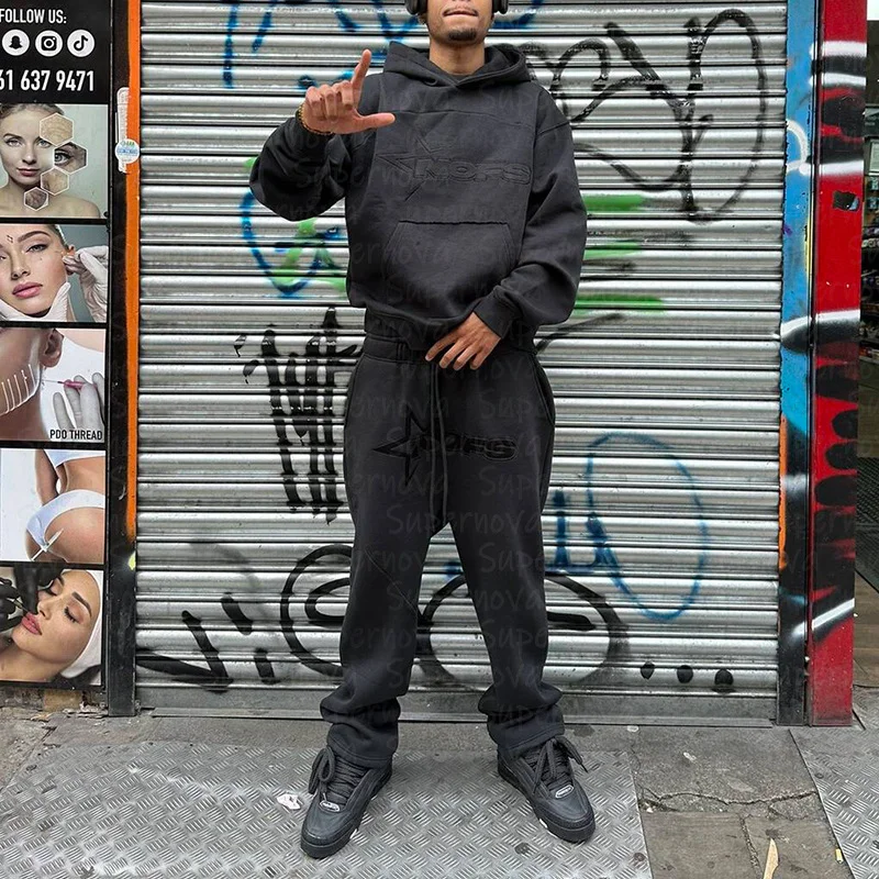 Uveng Uveng Vintage Popular Logo Letter Print Loose Hoodie Y2K Hip Hop Street Dress Men And Women's Jumper Casual Top