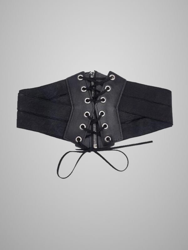 Paneled Lace Up Elastic Black Back Zipper Shapewear