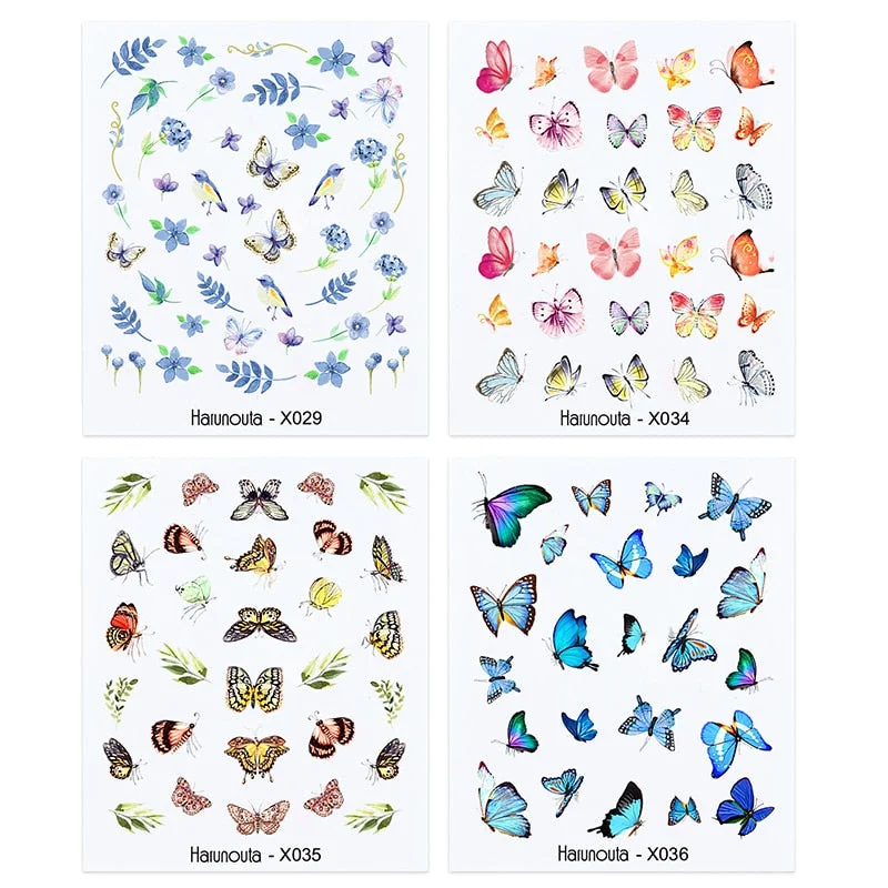 Harunouta 4Pcs Colorful Wave Leaf Flowers Water Decals Stickers Fruit Snake Designs Manicure Nail Art Decorations For Summer