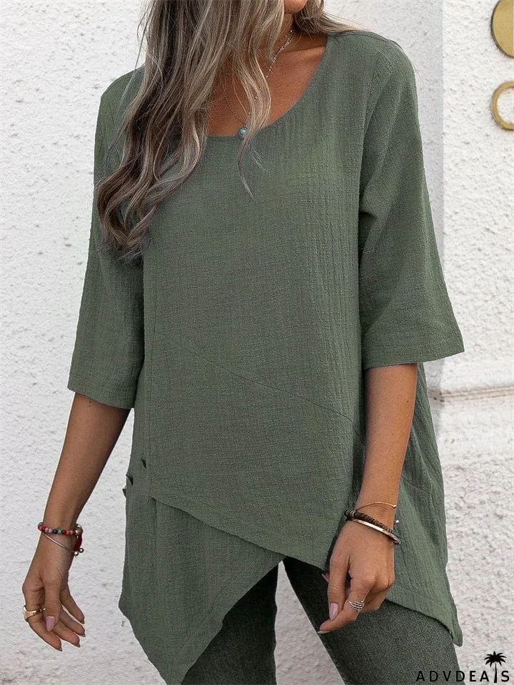 Women's Summer Soft Crew Neck Irregular Hem Half Sleeve T-shirts