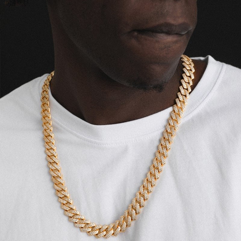 15MM Iced Out Cuban Chain Men Chain Hiphop Gold Silver Necklace Jewelry-VESSFUL