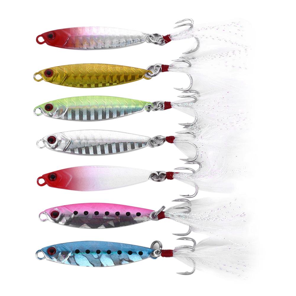 

7pcs Iron Plate Fishing Lure Laser Hard Baits with Feather Treble Hook, 10g, 501 Original