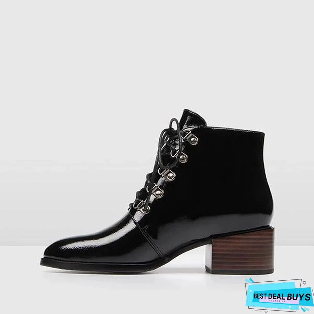Lady's Stylish Lace-Up Heels Ankle Boots