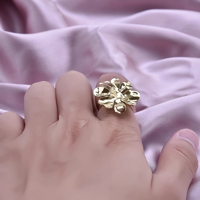 Cute Geometric Flower 304 Stainless Steel 18K Gold Plated Irregular Polishing Adjustable Ring