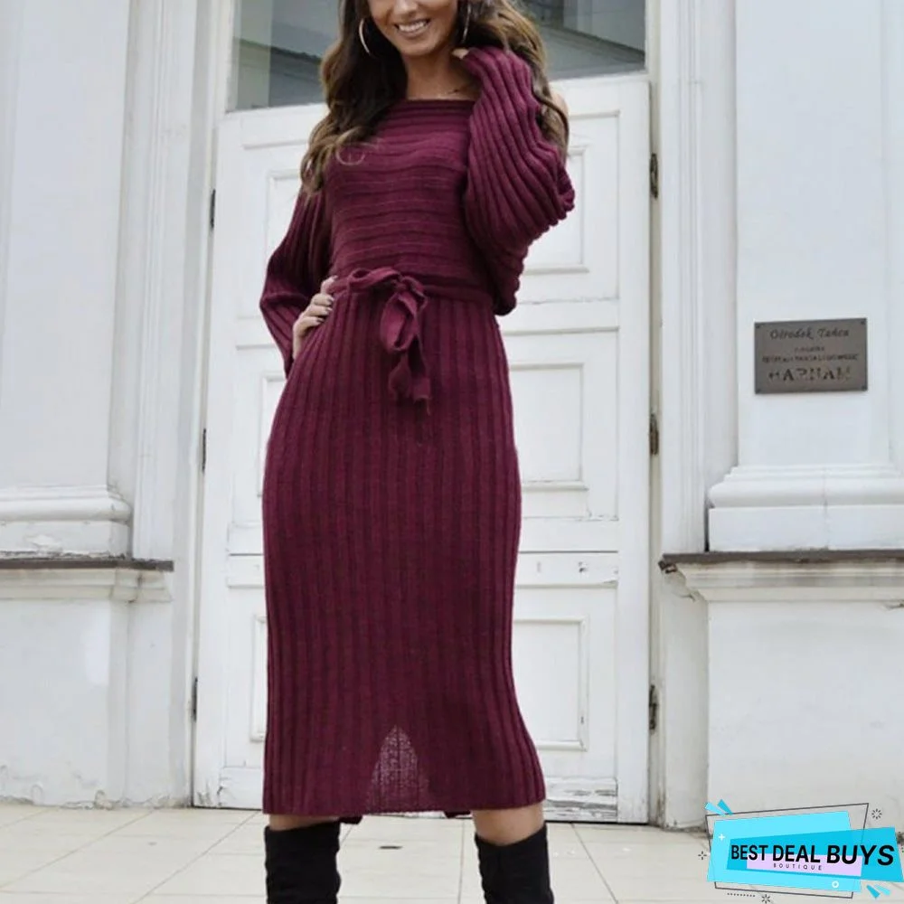 New Fashion Women's Shoulder Sweater Dress In Autumn and Winter Black Dresses