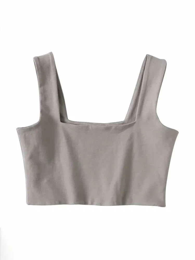 Women Square Neck Chunky Strap Top Fitted Crop Tank