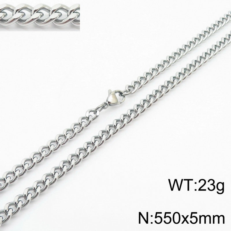 Fashion Simple Bracelet Stainless Steel Six-Sided Grinding Chain Choker Necklace