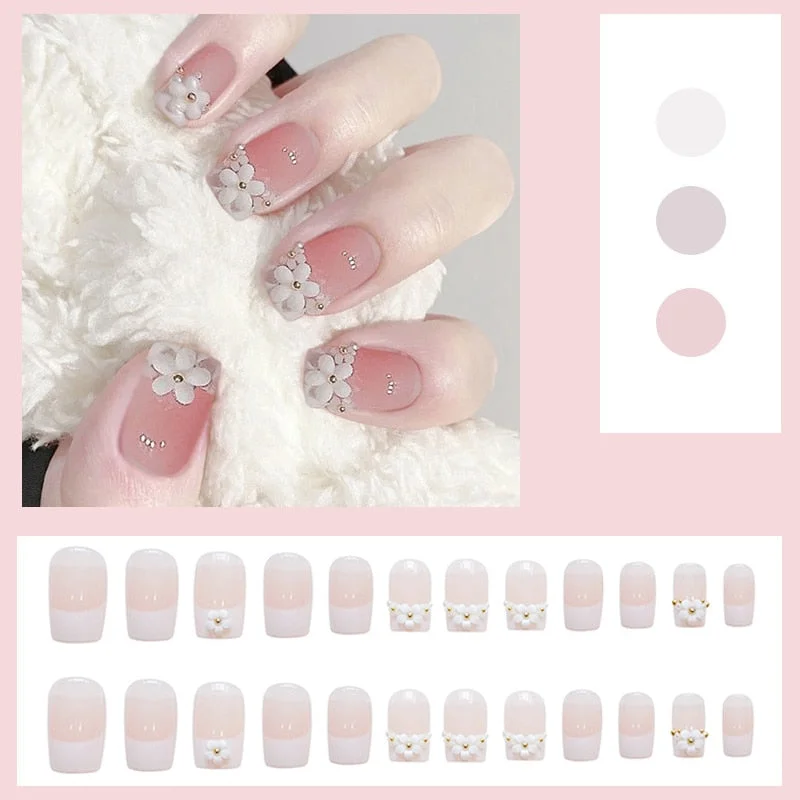 24PCS Decorated False Press nails Full drill square bride Mermaid Manicure patch removable press on nails with designs wholesale-Nail Inspo