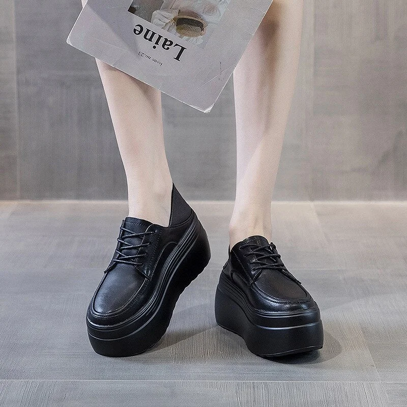 Fujin 8cm Height Increased Genuine Leather Women Casual Shoes Chunky Sneakers Platform Flats Women Vulcanized Shoes Za Fashion