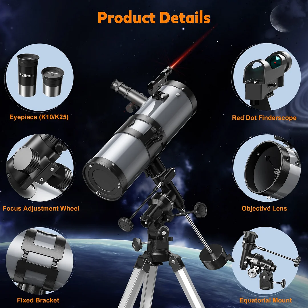 BEBANG Reflector Telescope for Adults, 114mm Large Aperture 500MM AZ, Manual Equatorial Mount