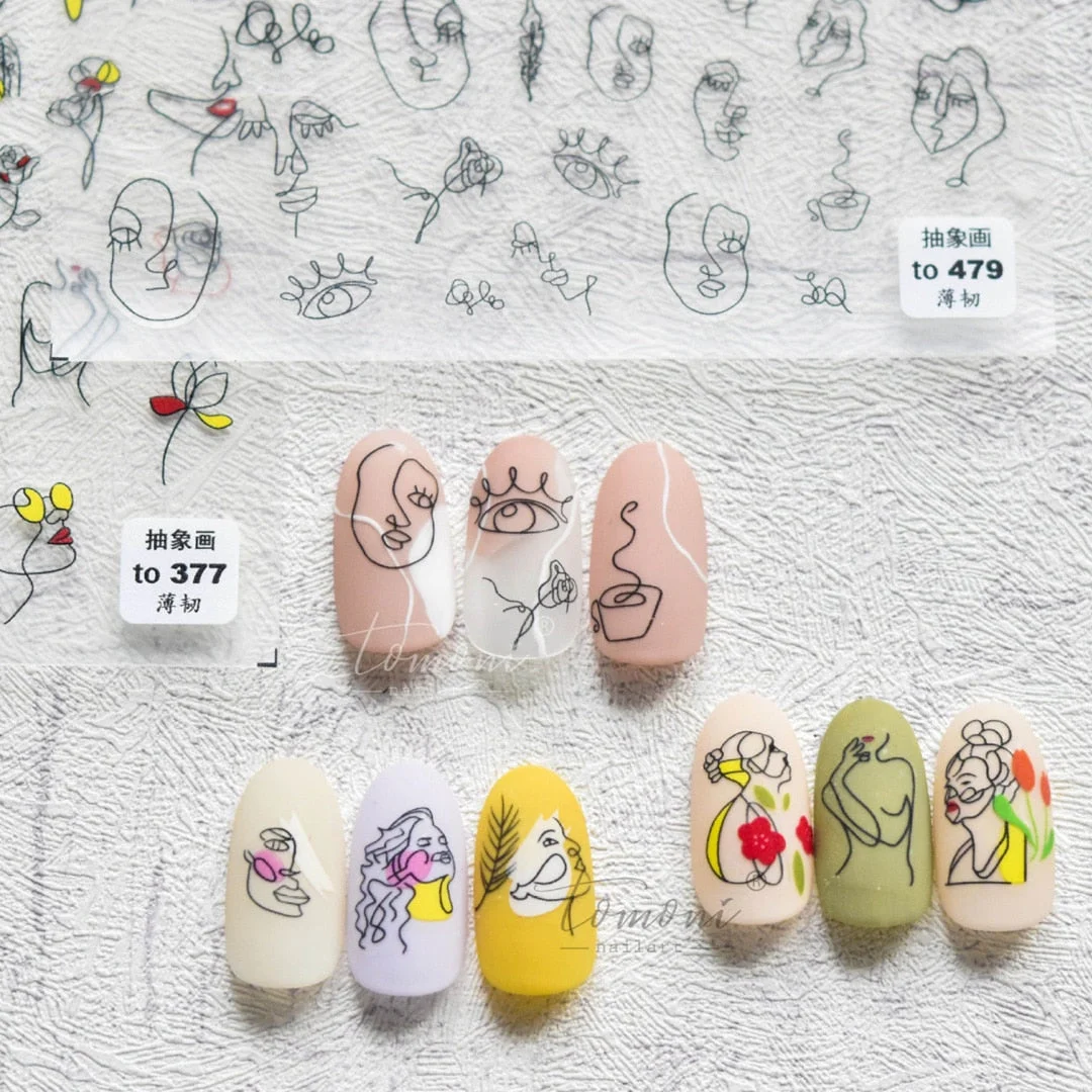 Abstract Image Nail Sticker Abstraction of Characters Nail Sticker 3D Engraved Nail Art Decorations Nail Decals Design